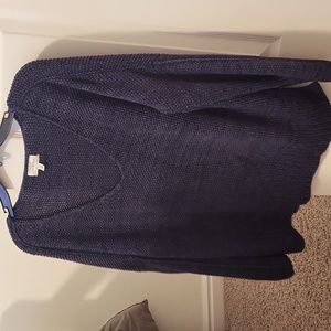 Lucky Brand size L navy cotton v neck sweater with side slits